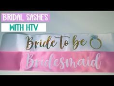 the bride to be sash is pink, white and gold