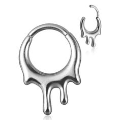 a pair of stainless steel nose rings with an upside down design on the end and bottom