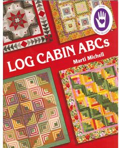 the book cover for log cabin abc's by martin mitchell, featuring quilts