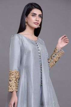 Simple Chiffon Suit for Party in Ice Blue Color with Magnificent Look emblazoned with beautiful embroidery. Buy Latest