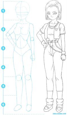 how to draw an anime character with the body and head in different positions, from top to bottom