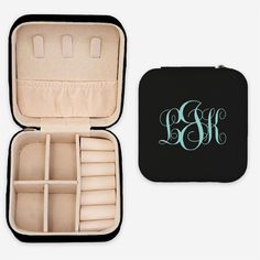 the monogrammed initial jewelry case is open