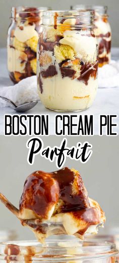 boston cream pie parfait in a mason jar