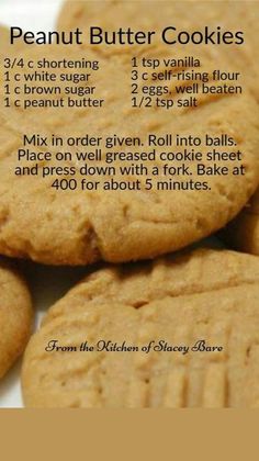 peanut butter cookies are stacked on top of each other with instructions for how to make them