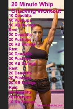 a female bodybuilt is shown with the words, 20 minute whip strength training workout