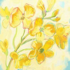 a painting of yellow flowers on a white background