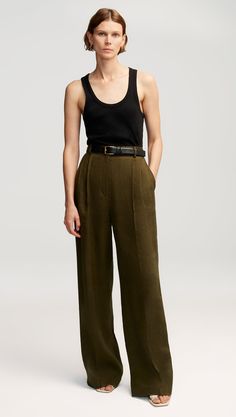 Pleated Trouser in Basket Weave Linen | Women's Pants | Argent Tailored Linen Wide Leg Pants For Business Casual, Classic Wide Leg Pants For Spring Daywear, Classic Relaxed Fit Wide Leg Pants For Daywear, Linen Wide Leg Pants With Belt Loops For Work, Wide-leg Linen Dress Pants For Work, Elegant Linen Wide Leg Pants With Belt Loops, Linen Wide-leg Dress Pants For Work, Linen Wide-leg Workwear Dress Pants, Classic Wide Leg Pants For Daywear