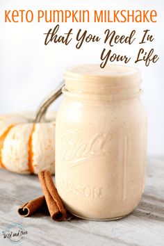 a mason jar filled with keto pumpkin milkshake that you need to make your life easier