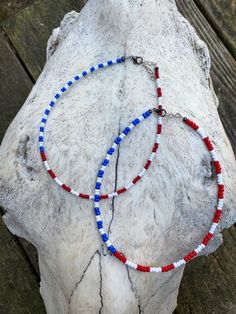 ☆ denim blue, red, white ☆ lobster clasp and metal wire ☆ sizes can be from 13in-16in and will have an extension chain ☆ beads are size 8/0 If you have any questions please DM me!! Blue Beaded Necklaces With Lobster Clasp For Festival, Blue Beaded Necklace For Festival With Lobster Clasp, Patriotic Blue Jewelry With Colorful Beads, Adjustable Patriotic Red Necklace, Adjustable Blue Patriotic Necklace, Patriotic Blue Beaded Necklaces, Blue Beaded Necklaces For 4th Of July, Patriotic Blue Beaded Necklace For Gift, Patriotic Blue Beaded Necklace For Gifts