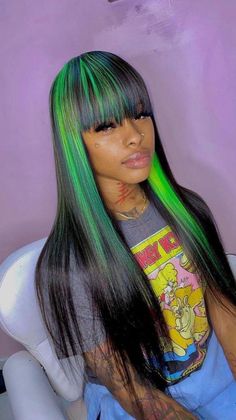 Split Dyed Hair, Green Wig, Pretty Hair Color, Dope Hairstyles, Baddie Hairstyles, Brazilian Human Hair, Human Hair Wig, Green Hair, Hair Wig