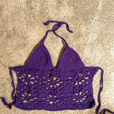 Hand Made C Cup Size Fits Small And Medium Never Worn Fitted Purple Crochet Top For Vacation, Purple Fitted Crop Top For Beach, Purple Crochet Tops For The Beach, Purple Crochet Tops For Beach, Purple Crochet Top For Summer Festival, Fitted Purple Crochet Top For Spring, Casual Purple Crochet Top For The Beach, Purple Crop Top For Vacation, Purple Crop Top For Beach, Spring Season