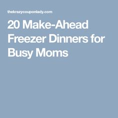 the text reads 20 make - ahead freezer dinners for busy moms on a blue background