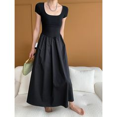 F00244744-104 Casual Square Neck Maxi Dress For Evening, Casual Evening A-line Maxi Dress, Casual A-line Maxi Dress For Evening, Home Dress Women Simple, Collar Black Dress, Loose Sweater Dress, Black Collared Dress, Blue Plaid Dress, Spring Floral Dress