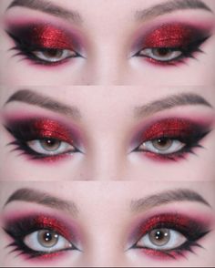 Eye Makeup Tutorials, Before And After Makeup, Red Eye Makeup, Vampire Makeup, Punk Makeup, Graphic Makeup, Swag Makeup, Red Makeup, Eye Makeup Designs