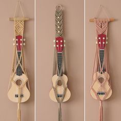 three different types of musical instruments hanging on the wall