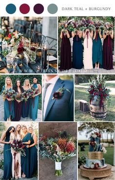 a collage of photos with different colors and flowers on them, including the bridesmaid's dress