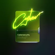 a green business card with the word cybersecuity written on it in neon lights