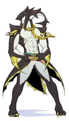 a drawing of a demon with chains around his waist