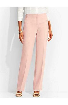 TALBOTS REFINED CREPE PANTS TALBOTS REFINED CREPE PANTS Click images to enlarge Description      TALBOTS  NEW WITH TAGS ~ MSRP $119.00 SIZE ~ 20    Pale khaki rose refined crepe wide leg pants Side zipper Set-in side and back waistband Smooth front panel Wide leg Fully lined Inseam:  32 inches Leg Opening:  22 inches Shell:  100% Polyester Lining:  100% Polyester Dry clean For your protection, please read payment, shipping and terms of sale before bidding on purchasing an item!  Please contact m Elegant Pink Dress Pants With Pockets, Pink Straight Leg Formal Bottoms, Formal Pink Straight Leg Bottoms, Classic Pink Formal Bottoms, Dress Slacks For Women, Straight Leg Khakis, Crepe Pants, Slacks For Women, Dress Slacks