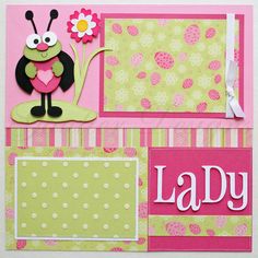 a lady bug card with the word lady on it's front and bottom corner