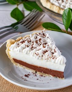 a piece of chocolate haupia cream pie on a plate