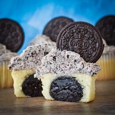 oreo cookies and cupcakes on a table