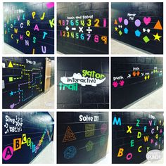 several pictures of writing and numbers on a wall