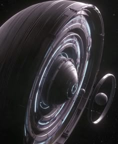 an artist's rendering of a space station in the solar system, with two rings around it