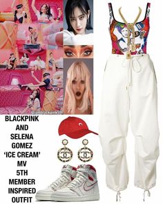 Ice Cream Inspired Outfit, Blackpink And Selena Gomez, Blackpink Inspired Outfits, Blackpink 5th Member, Blackpink 5th Member Outfits, Korean Outfits Kpop, Blackpink Concert, Blackpink Outfits, Selena Gomez Outfits