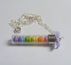 Rainbow Macaroons Miniature Food Necklace Pendant - Miniature Food Jewellery £13.99 Rainbow Macaroons, Fimo Kawaii, Food Necklace, Food Kawaii, Miniature Food Jewelry, Mini Bottle, Bottle Charms, Kawaii Jewelry, Rainbow Jewelry