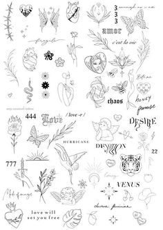 the different tattoos on this page are drawn by hand