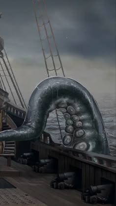 an octopus is on the deck of a ship