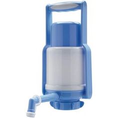 a blue and white water dispenser with a toothbrush attached to it