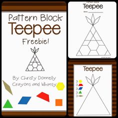 the pattern block teepeee freebie is shown in three different colors