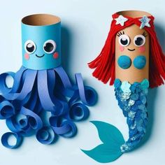 an octopus and mermaid paper roll craft for kids