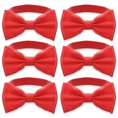 six red bow ties on a white background