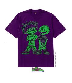 ..`.~-~---This  beautiful Screen printed graphic tee is a must for your closet !Brand new 100% cotton  6.oz  Purple  tshirt featuring a screen printed image using Green plastisol ink. A Great shirt to complete your outfit for the nike dunk veneer neakers. Whether you're looking for a shirt to match your nike veneer dunks  sneakers or simply a piece to compliment your outfit, this tshirt will become your favorite tshirt. Consisting of a Green screen printed image this is a  must have and a A grea Purple Screen Print T-shirt For Streetwear, Purple Casual T-shirt For Streetwear, Purple T-shirt With Front Print For Streetwear, Purple Streetwear T-shirt With Front Print, Purple Graphic T-shirt For Streetwear, Purple Graphic Design T-shirt For Streetwear, Purple Front Print T-shirt For Streetwear, Purple Front Print Top For Streetwear, Green Front Print T-shirt For Streetwear