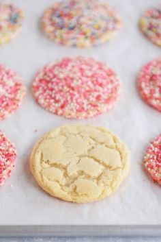 sprinkled cookies on a baking sheet ready to be baked