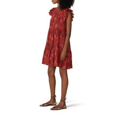 Red printed cotton (51% Cotton, 49% Rayon). Shift. Cap sleeves. High neckline. Center back neck button closure. Pockets. 37" from shoulder to hemline. Imported. Red Cotton Mini Dress With Ruffles, Red Knee-length Cotton Mini Dress, Red Cotton Midi Dress For Daywear, Red Floral Print Cotton Dress, Chic Red Cotton Dresses, Red Floral Print Cotton Mini Dress, Red Printed Cotton Dress, Rent The Runway, Closet Designs