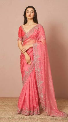 Peach Organza Saree, Cutdana Embroidery, Ikkat Dresses, Fashionable Saree, Anushree Reddy, Lehenga Designs Simple