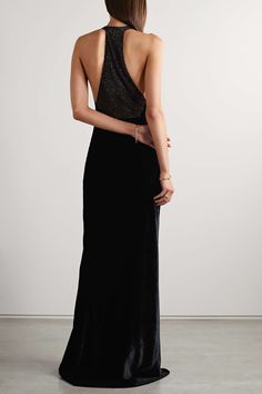 Ysl Gown, Velvet Evening Gown, Purple Velvet Dress, Strapless Evening Gowns, Mesh Gown, Black Mesh Dress, Vintage Ysl, Velvet Gown, Sleeveless Gown