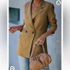 From Amazon, $46.99 Women’s Size Large Blazer Color: Tag Says Beige But It’s More Like A Dark Mustard, Brown ( Nice). Pit To Pit: 21”-21.4” Length: 28” New In Bag, Did Not Come With Tag. “About This Item Material: Farysays Women's Blazer Jackets Made Of 75% Polyester 25% Other. Full Lined, Lightweight, Comfy ,Breathable And Soft Fabric. Feature: Long Sleeve, 2 Side Pockets, Solid Color, Lightweight, Draped Open Front, Notch Lapel Collar, Double Breasted Blazer Match: Women's Blazers & Suit Jacke Winter Shopping, Elegant Blazers, Work Blazer, Women's Blazers, Dark Beige, Color Tag, Womens Blazers, Breasted Blazer, Double Breasted Blazer