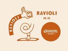 an orange and white poster with the words ravioli uk 22