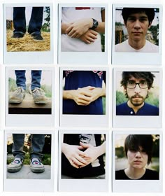 many pictures of people with different shoes and hands on their feet, all showing the same person's face