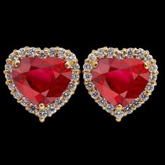 METAL SPECIFICATIONS Metal Name: Yellow Gold 14K STONE SPECIFICATIONS Stone Name: RUBY/DIAMOND Stone Cut : Heart & Round cut Stone Specifications: There are two red rubies approx. 3.50 carats each (Approx. Size 9.2 x 9.4 mm) & approx. 0.20 carats round smaller diamonds on the side in each earring. Natural earth-mined stones. Total Stone Weight : approx. 7.40 carats Color : Red/F Clarity : AAA/VVS1 APPRAISAL Appraised Value : $12400.00 Comes with a FREE APPRAISAL All kinds of customizatio Luxury Heart Cut Diamond Earrings For Formal Occasions, Valentine's Day Fine Jewelry Earrings For Formal Occasions, Luxury Red Diamond Earrings As Gift, Luxury Red Diamond Earrings For Gift, Red Luxury Diamond Earrings As Gift, Formal Heart-shaped Yellow Gold Diamond Earrings, Luxury Diamond Earrings For Valentine's Day, Ruby Earrings For Valentine's Day Anniversary, Luxury Diamond Earrings For Valentine's Day Formal