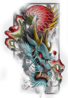 Dragon Japanese Tattoo, Dragon Tattoo Japanese, Dragon Tattoo Outline, Traditional Japanese Dragon, Dragon Head Tattoo, Tattoo Poster, Traditional Japanese Tattoo Designs