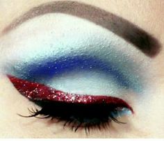 I love this cute 4th of july look!! 4th Makeup, Colorful Liner, Makeup Quotes Funny, Ideas For Makeup, Artist Ideas, Mehron Makeup