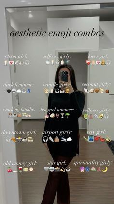 a woman taking a selfie in front of a mirror with the words aesthetic enjoi contoos on it