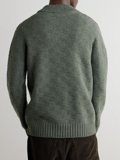 DESIGNED BY MR PORTER. Mr P. pays close attention to knitwear textures. This sweater is made from wool stitched to create a checked effect and has an open polo collar for a relaxed, retro look. Casual Wool Polo Sweater With Textured Knit, Cozy Wool Polo Sweater With Ribbed Collar, Mr P, Sweater For Men, Polo Sweater, Long Sleeve Polo Shirt, Loungewear Shorts, Short Suit, Fine Jewelry Designers