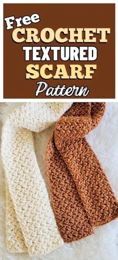 the crochet textured scarf pattern is shown with text overlay that reads free crochet textured scarf pattern